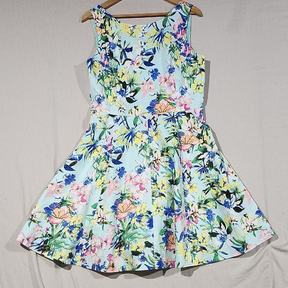 Premise‎ Womens Floral Fit and Flare Scoop Neck Tank Dress Multicolor Lined  12